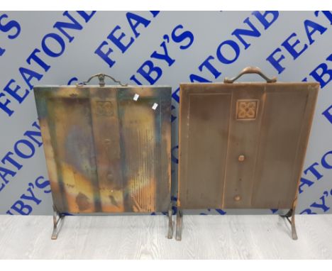 PAIR OF ANTIQUE COPPER AND BRASS FIRE SCREENS WITH CELTIC DESIGN