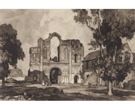 Leonard Russell Squirrell (British, 1893-1979), Castle Acre Priory, Norfolk monochrome mezzotint print, signed in the margin,