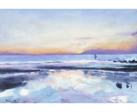 Paul Rowland (British, b.1960 -) 'First Light At Sheringham', acrylic on board, signed and dated 2019, 9x13ins