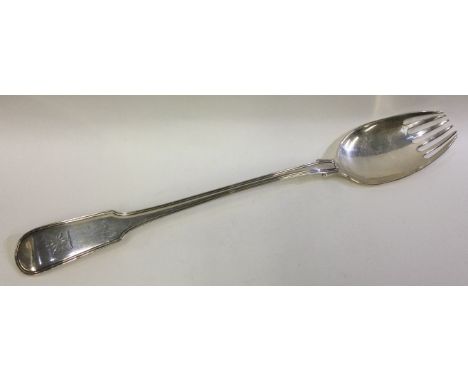 PETER & WILLIAM BATEMAN: A large silver fiddle thread serving fork. London 1805. Approx. 190 grams. Est. £200 - £300.