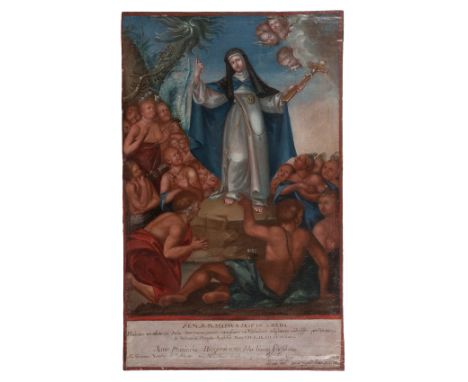 Colonial School. Possibly Mexico. 18th century.&nbsp;&nbsp;"Venerable Lady Mary Jesus of Ágreda evangelising American Indians