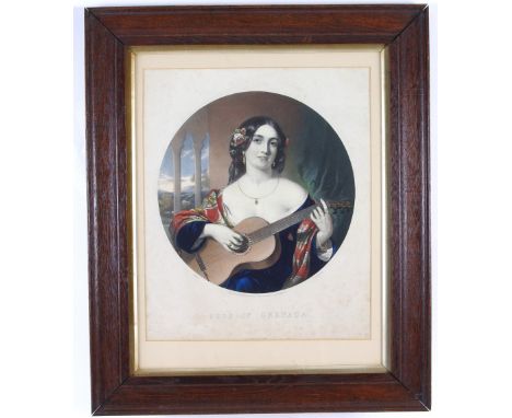 Rare 19th century Baxter coloured print entitled 'Rose of Grenada', within an oak frame, 24" high, 20" wide