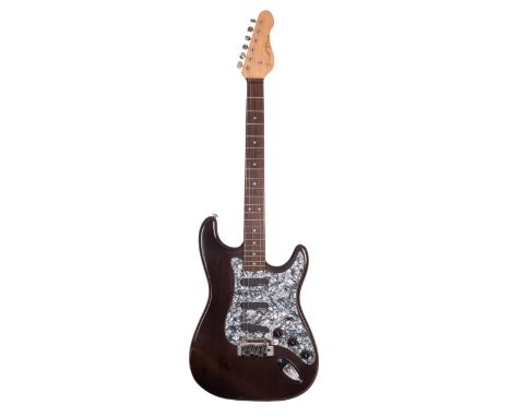 Encore Vintage Standard electric guitar; Finish: translucent dark green, minor blemishes; Fretboard: rosewood; Frets: good; E