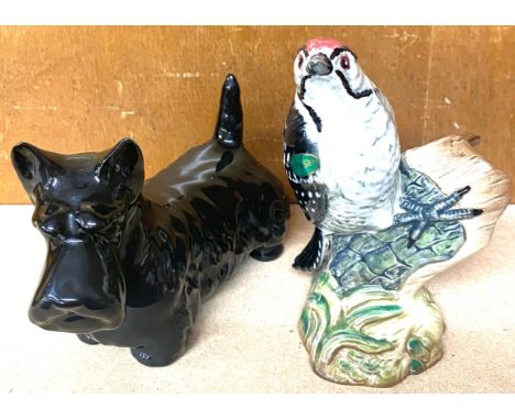 Beswick Bird  Lesser spotted woodpecker, model no 2420, Beswick Scottie dog both in good overall condition 