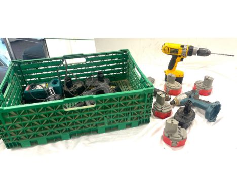Selection of assorted power tools and batteries includes DeWalt, Bosch, Makita etc 