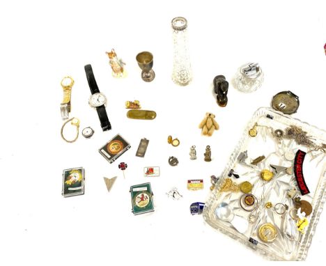 Tray of miscellaneous to include silver top vase, Tissot watch, ladies silver and enamel watch etc 