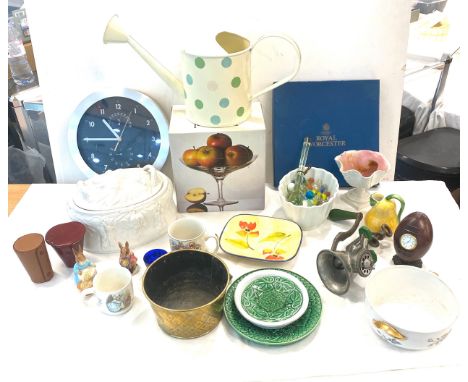 Assortment of items to include Royal Worcester, Royal Doulton Beatrix Potter pieces, mincer etc 