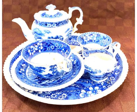 Vintage Copeland blue and white Spode single cup tea set 