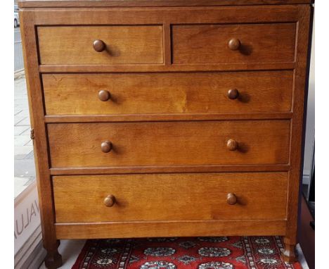 Robert Thompson 'Mouseman' 1960s oak 3ft wide chest with small raised back and adzed top above two short and three long drawe
