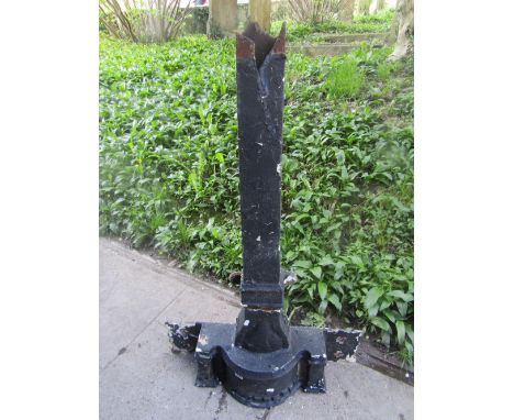 A reclaimed Victorian gothic revival cast iron drain water hopper with castellated detail, together with a section of down pi