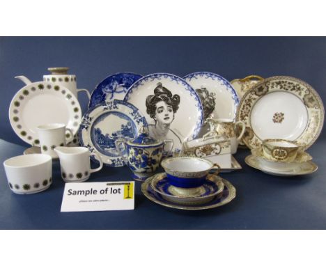 A pair of Royal Doulton Gibson Girl series plates, together with a quantity of Noritake white and gilt wares including cake p