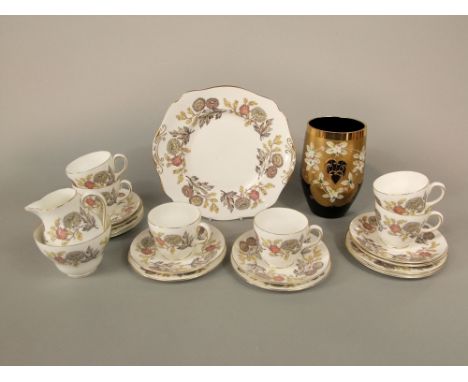 A six place Wedgwood Lichfield pattern tea service including milk jug, sugar bowl and cake plate, together with a continental