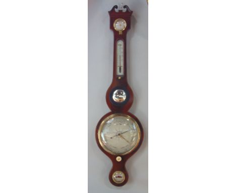 Mahogany and boxwood inlaid banjo barometer by P Brambano of Evesham