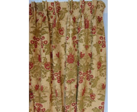 Pair of thermal lined curtains in very heavy floral fabric, with triple pleat heading, fixed width 120cm and 228cm drop, toge