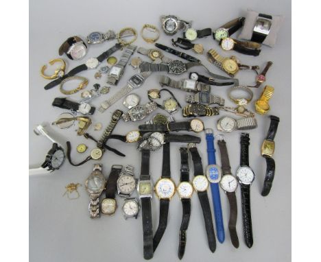 A box of mixed vintage watches to include a military chronometer type watch, the back inscribed CHS9 4680, gold cocktail watc
