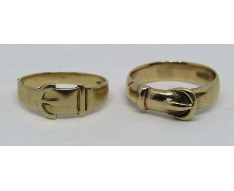 Two 9ct buckle rings, sizes Q and R/S, 7.2g total