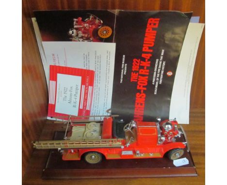 A model fire engine 1922 Ahrens-Fox R-K-4 Pumper by Franklin Mint with certificates