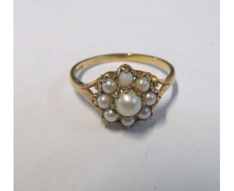 A Victorian pearl cluster ring on 9ct gold band Size R/S 2.2g