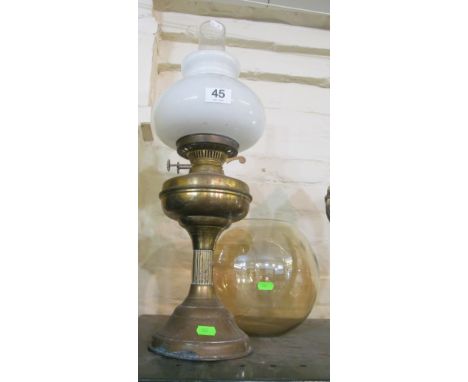 An Atsonia freestanding mirror, oil lamp and glass bowl