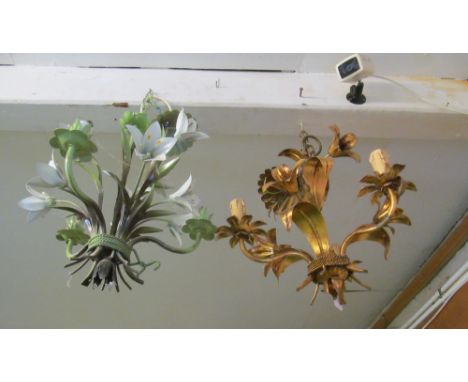 A gilt floral ceiling light and a Tole Ware ceiling light