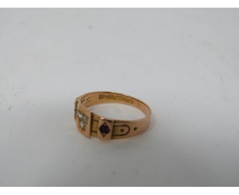 A Victorian 15ct yellow gold, Ruby and Rose cut diamond ring. Hallmarked, 625, 15ct, 1885. The ring is set with two round old