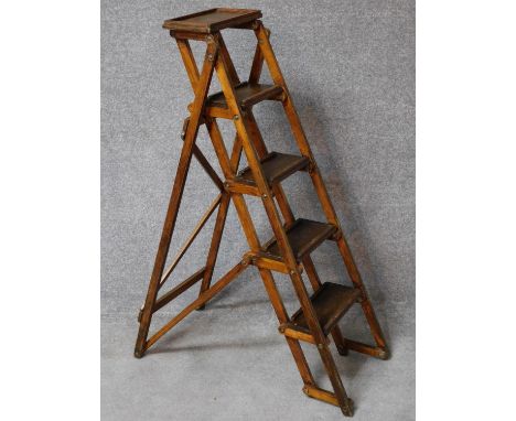 A vintage library step ladder. H.126cm 
