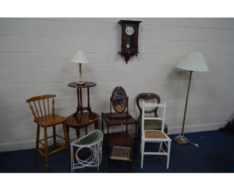 A QUANTITY OF OCCASIONAL FURNITURE to include a pie crusted barley twist table, a mahogany lamp table, balloon back chair, oa