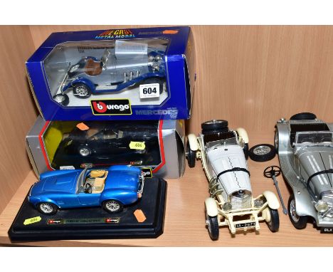 A QUANTITY OF BOXED AND UNBOXED BURAGO DIECAST CAR MODELS, mixture of 1/18 and 1/24 scales, some with minor damage, missing i