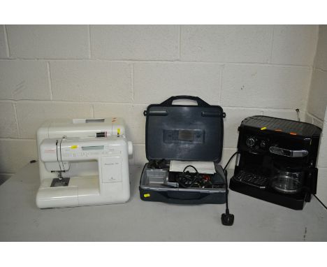 A JANOME MEMORY CRAFT 4000 SEWING MACHINE (no cable or pedal so untested) a DeLonghi BC0410 coffee maker (PAT pass and powers