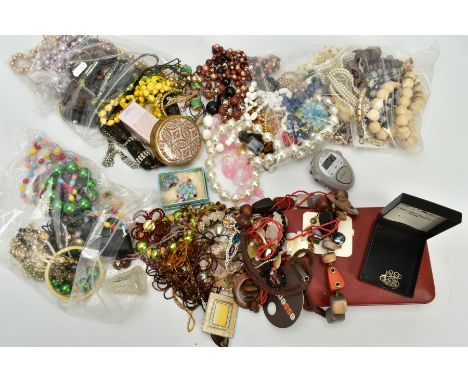 A LARGE QUANTITY OF COSTUME JEWELLERY, to include various designs and bead necklaces, simulated pearls, bracelets and a gold-