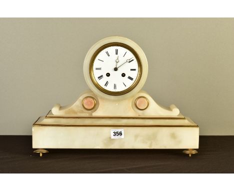 A LATE 19TH CENTURY WHITE ONYX MANTEL CLOCK BY JAPY FRERES, the drum head case with white enamel dial, Roman numerals, eight 