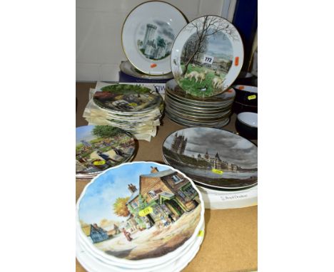 A COLLECTION OF CABINET PLATES comprising thirteen Royal Doulton 'Old Country Crafts' (x2 Blacksmith), eleven Royal Worcester