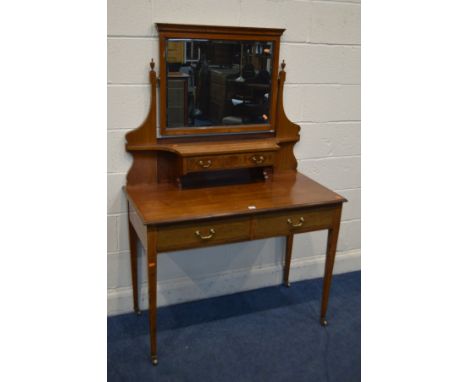 A MAPLE AND CO, LONDON, AN EDWARDIAN MAHOGANY AND CROSSBANDED DRESSING TABLE, with a rectangular mirror, above single long dr