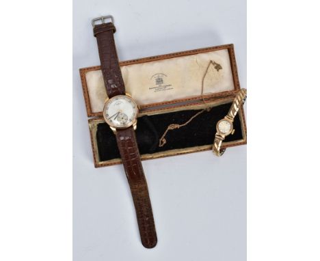 TWO WRISTWATCHES AND A BROKEN CHAIN, to include a gents 9ct gold cased wristwatch, silver dial signed 'Goldsmiths &amp; Silve