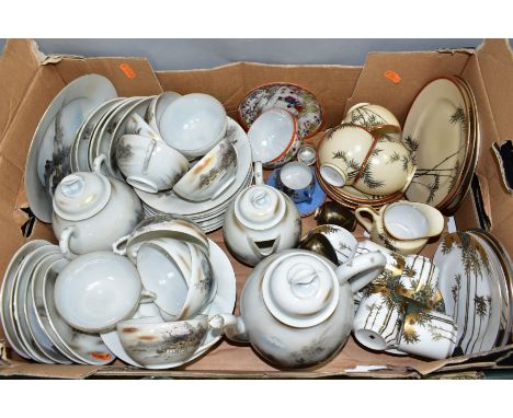A BOX OF JAPANESE PORCELAIN, including tea wares, coffee wares, a pair of miniature baluster vases, single cups and saucers, 