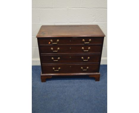 A GEORGE III MAHOGANY STRAIGHT FRONTED CHEST OF FOUR LONG GRADUATED DRAWERS, with brass swan neck handles, on bracket feet, w