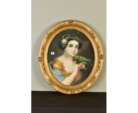 MID 19TH CENTURY EUROPEAN SCHOOL, head and shoulders portrait of a young girl with pearls, rose and ears of corn in her hair,
