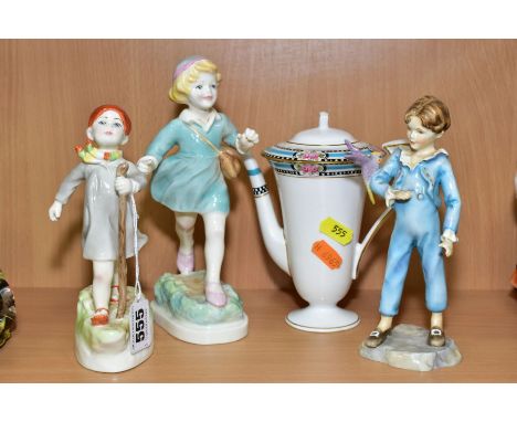 THREE ROYAL WORCESTER FIGURES, 'Thursday's Child' (boy) RW3260 and (girl) RW3522 and 'The Parakeet' RW3087, together with Wor