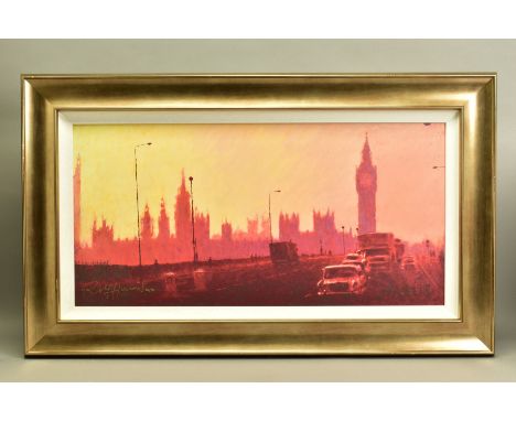 ROLF HARRIS (AUSTRALIAN 1930) 'FIFTIES RUSH HOUR', a limited edition  print of a London sunset 105/195, signed bottom left, n