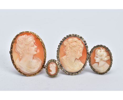 A SMALL QUANTITY OF CAMEO JEWELLERY, to include a 9ct gold cameo brooch, of oval design, depicting a lady in profile, within 