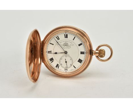 A 9CT GOLD FULL HUNTER POCKET, white dial signed 'Tho's Russell &amp; Son, Liverpool' roman numerals, seconds subsidiary dial