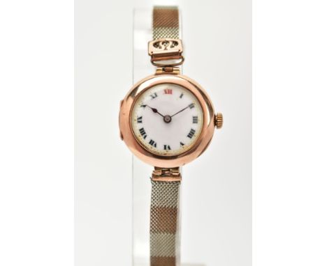 AN EARLY 20TH CENTURY 9CT GOLD ROLEX LADIES WRISTWATCH, white enamel dial with Roman numerals, blue steel hands mechanical 15