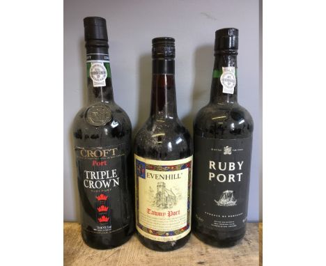 Croft Triple Crown Ruby PortSingle bottle; together with Seven Hill Tawny Port, single bottle; and Ruby Port, single bottle. 