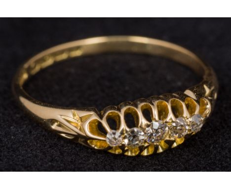 An 18 ct gold diamond set five stone ringSize Q/R.   CONDITION REPORTS:  Generally in good condition, expected wear. Approxim