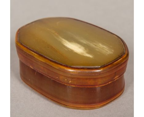 An 18th/19th century snuff box, possibly rhino hornOf rounded rectangular form, the base inscribed with initials.  7 cm wide.