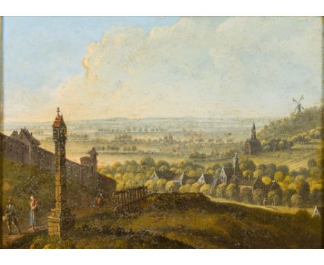 CONTINENTAL SCHOOL (18th century)Figures in an Extensive LandscapeOils on metal21.5 x 15.5 cm, framed   CONDITION REPORTS:  G