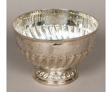 A Victorian silver presentation rose bowl, hallmarked London 1896, maker's mark of Charles Stuart HarrisThe body with wrythen