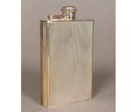 An Elizabeth II silver spirit flask, hallmarked Sheffield 1960, maker's mark of James Dixon & SonOf curved form, with engine 