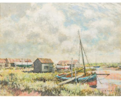 WILLIAM H MAILE Down on the SaltingsOil on boardSigned58 x 44.5 cm, framed   CONDITION REPORTS:  Generally good condition, ex