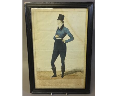 "A Dandy of 1819 or a Standing Dish of the Ton"19th century hand coloured print, published June 19th 1819 by Fores, London, f